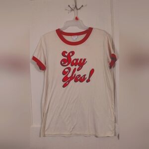 LulaRoe Womens XL Soft, Say Yes,Baseball Tee Shirt. Nwot. Ivory With Red Piping.
